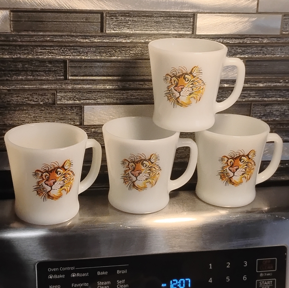 Set of White Mugs with Tiger Design
